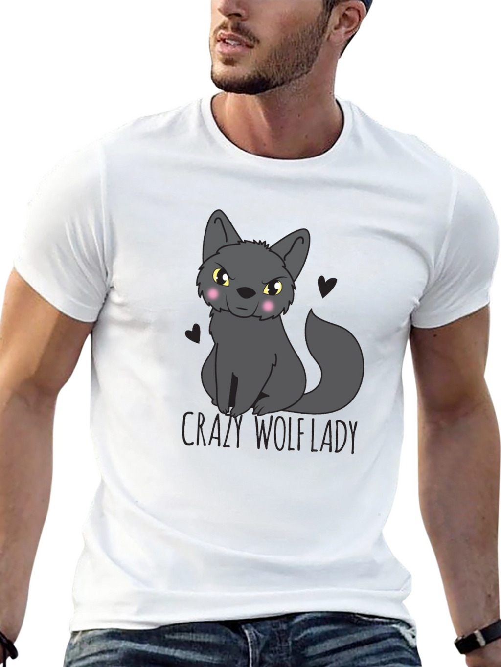 Crazy Wolf Lady Graphic Tee - Black