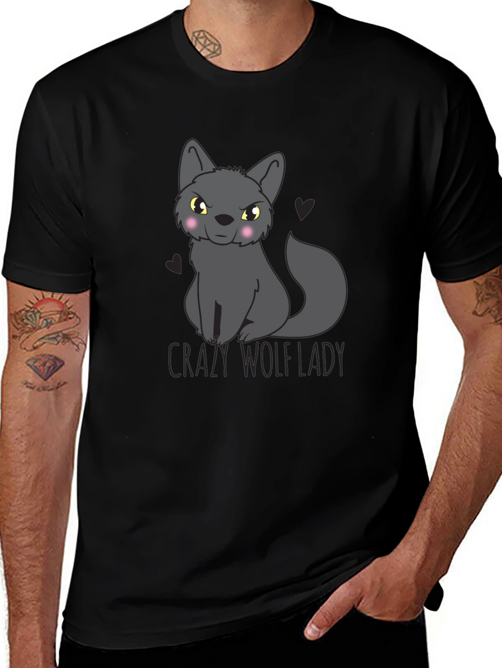 Crazy Wolf Lady Graphic Tee - Black