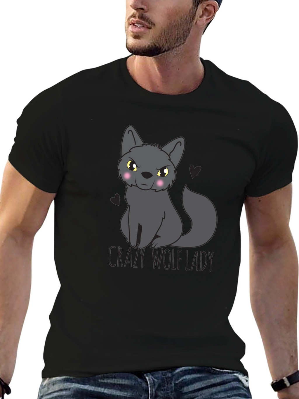 Crazy Wolf Lady Graphic Tee - Black