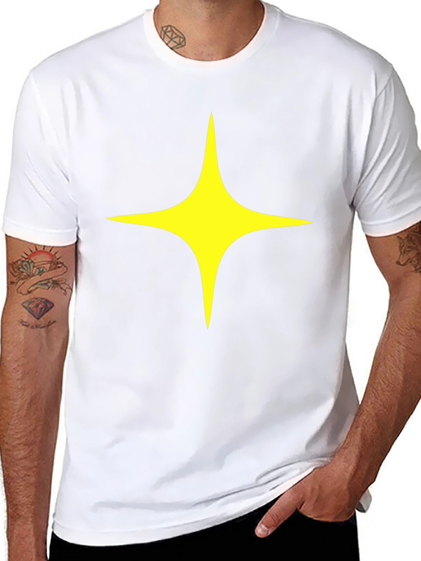 Black T-Shirt with Yellow Star Design