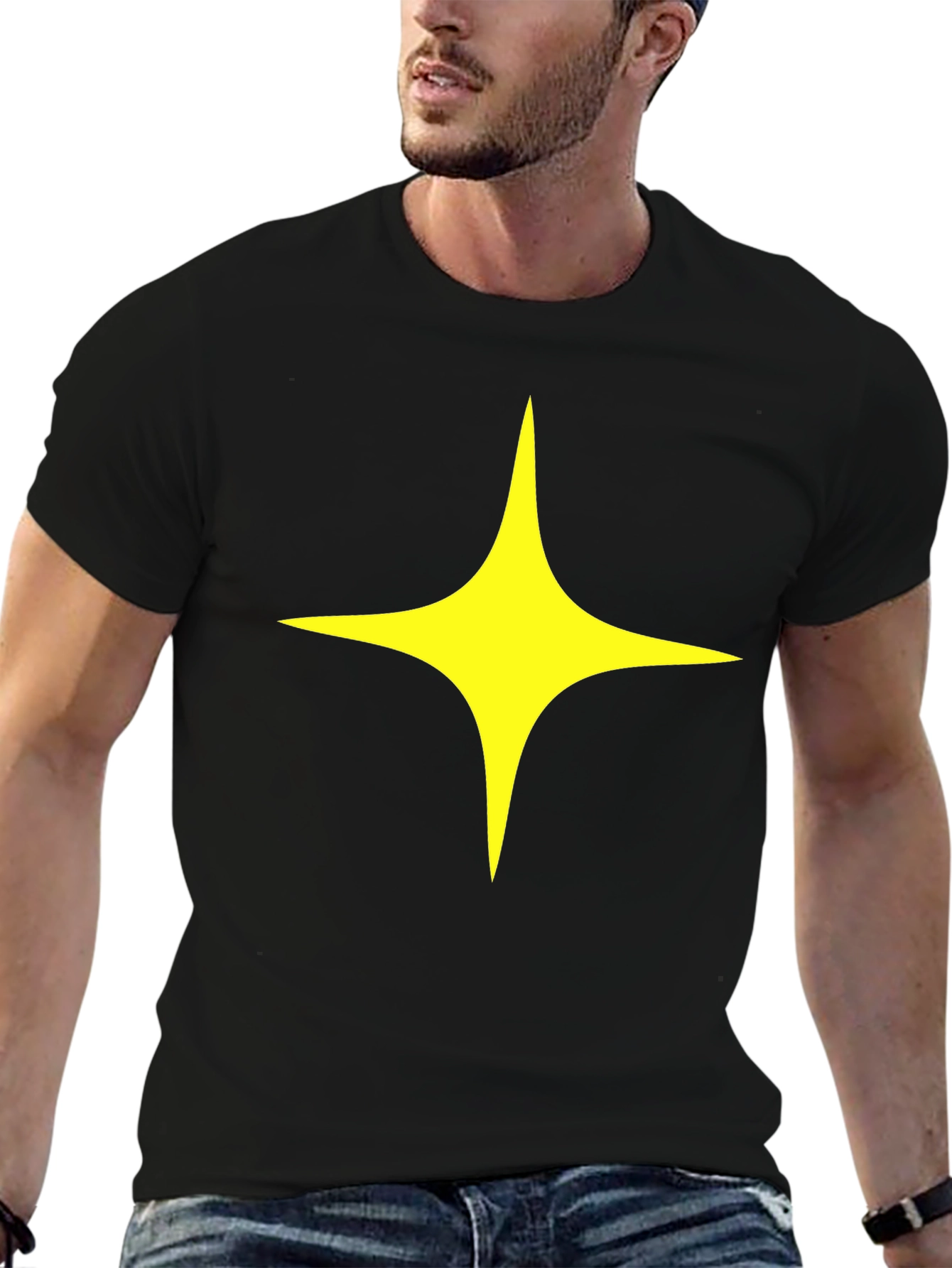 Black T-Shirt with Yellow Star Design