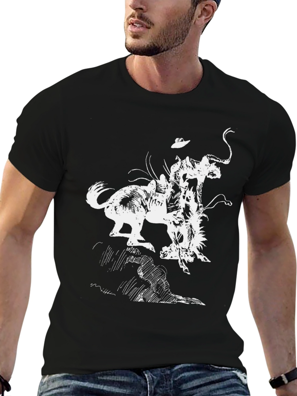 Black Graphic Tee - Bronco Rider T-Shirt
