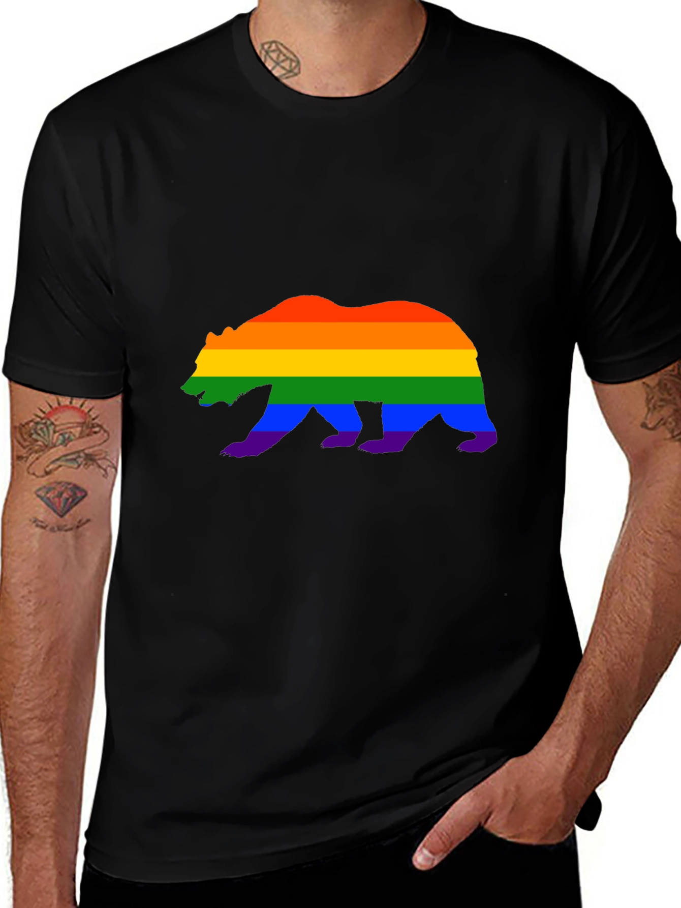 Pride Bear Graphic Tee - Black Cotton Blend