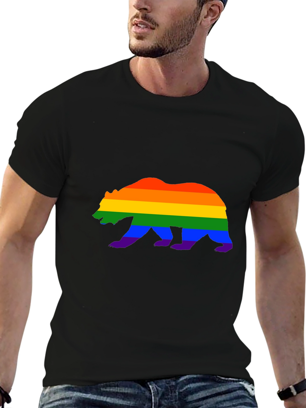 Pride Bear Graphic Tee - Black Cotton Blend