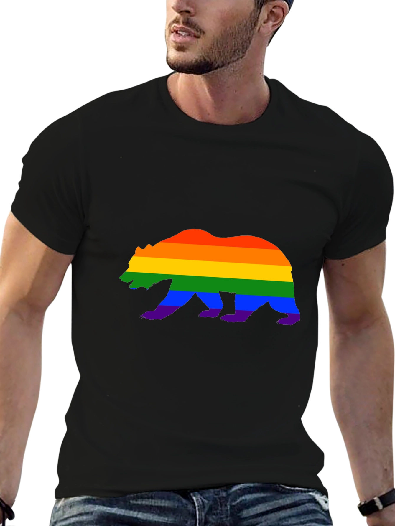 Pride Bear Graphic Tee - Black Cotton Blend