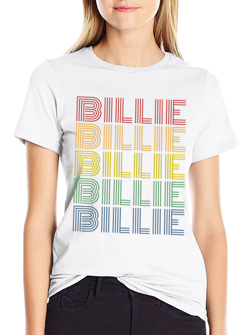 Retro Billie T-Shirt - Rainbow Stacked Design
