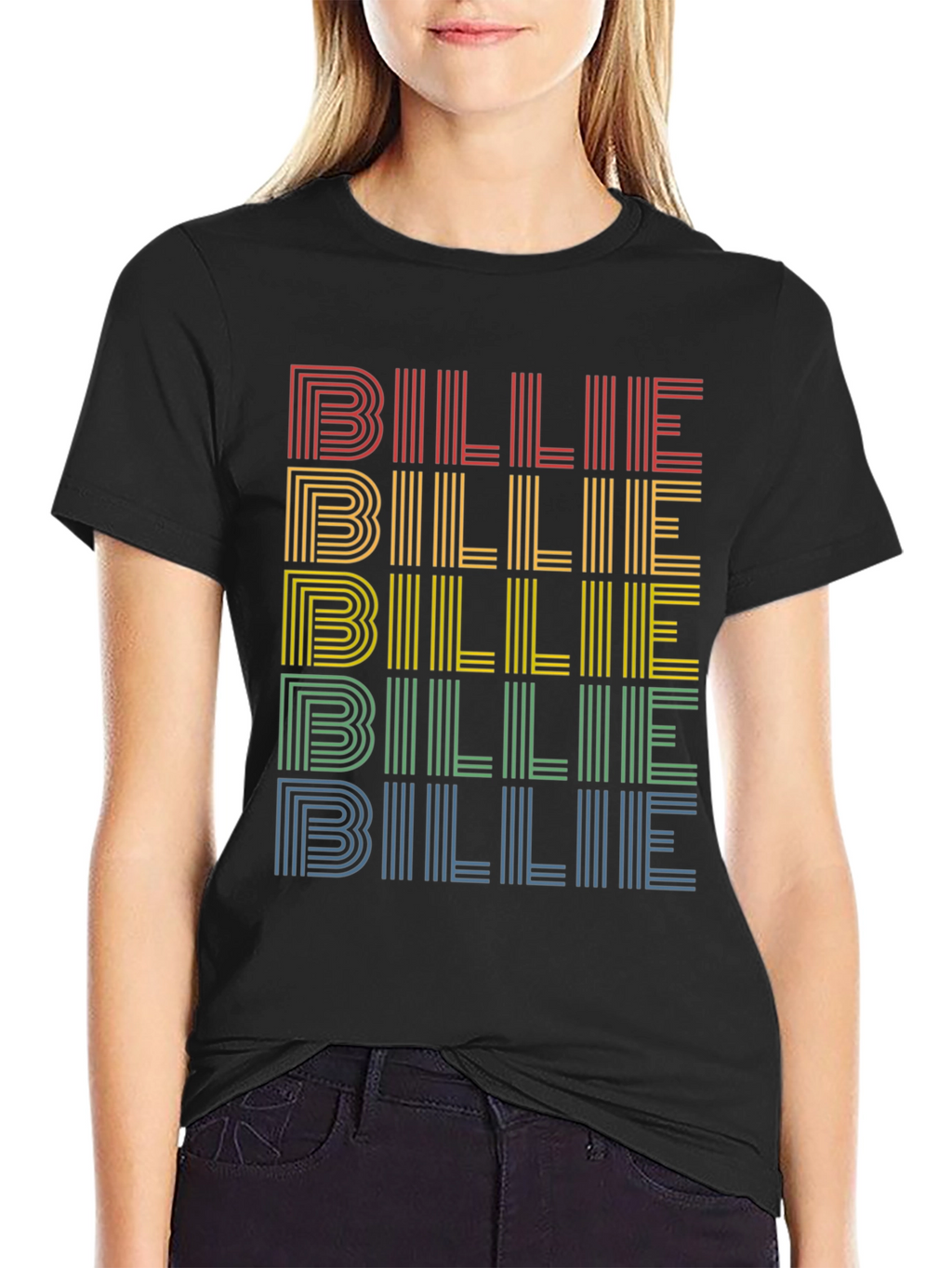 Retro Billie T-Shirt - Rainbow Stacked Design