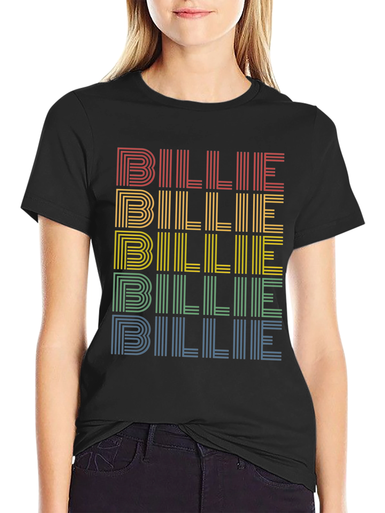 Retro Billie T-Shirt - Rainbow Stacked Design