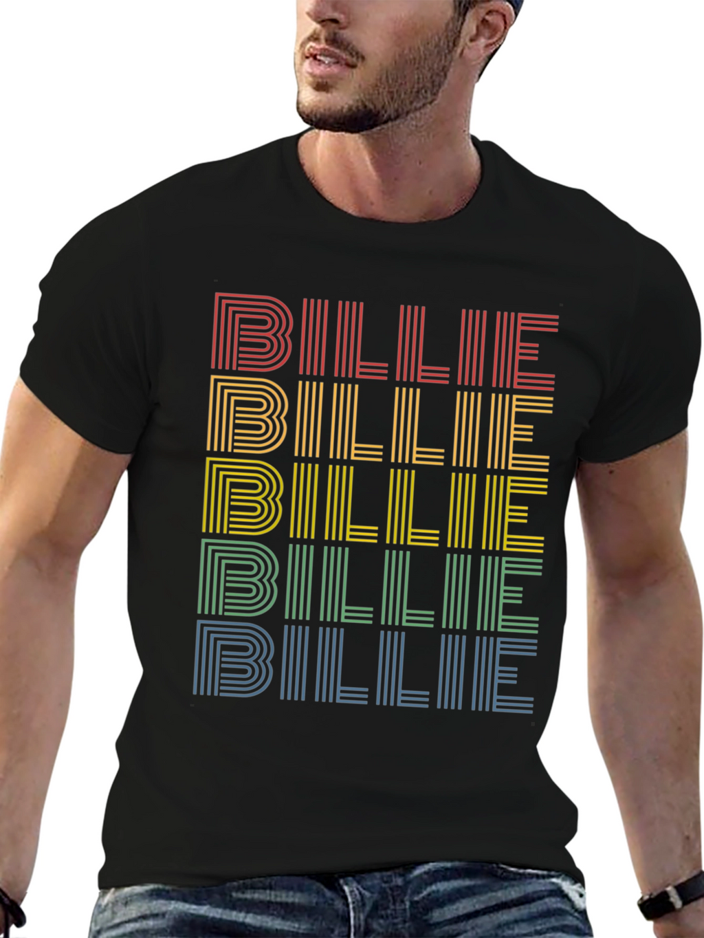 Retro Billie T-Shirt - Rainbow Stacked Design