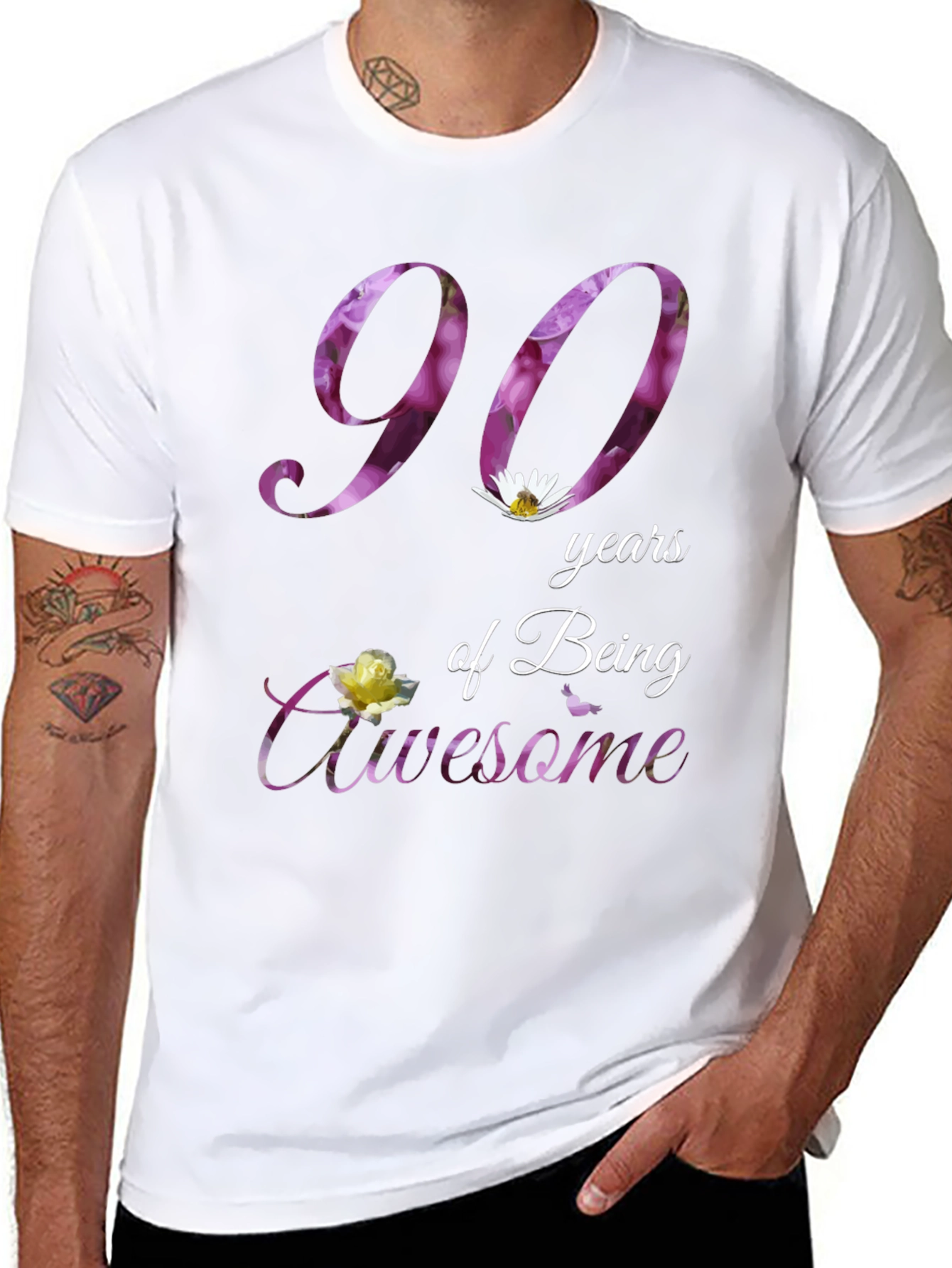 90 Years of Being Awesome Floral T-Shirt