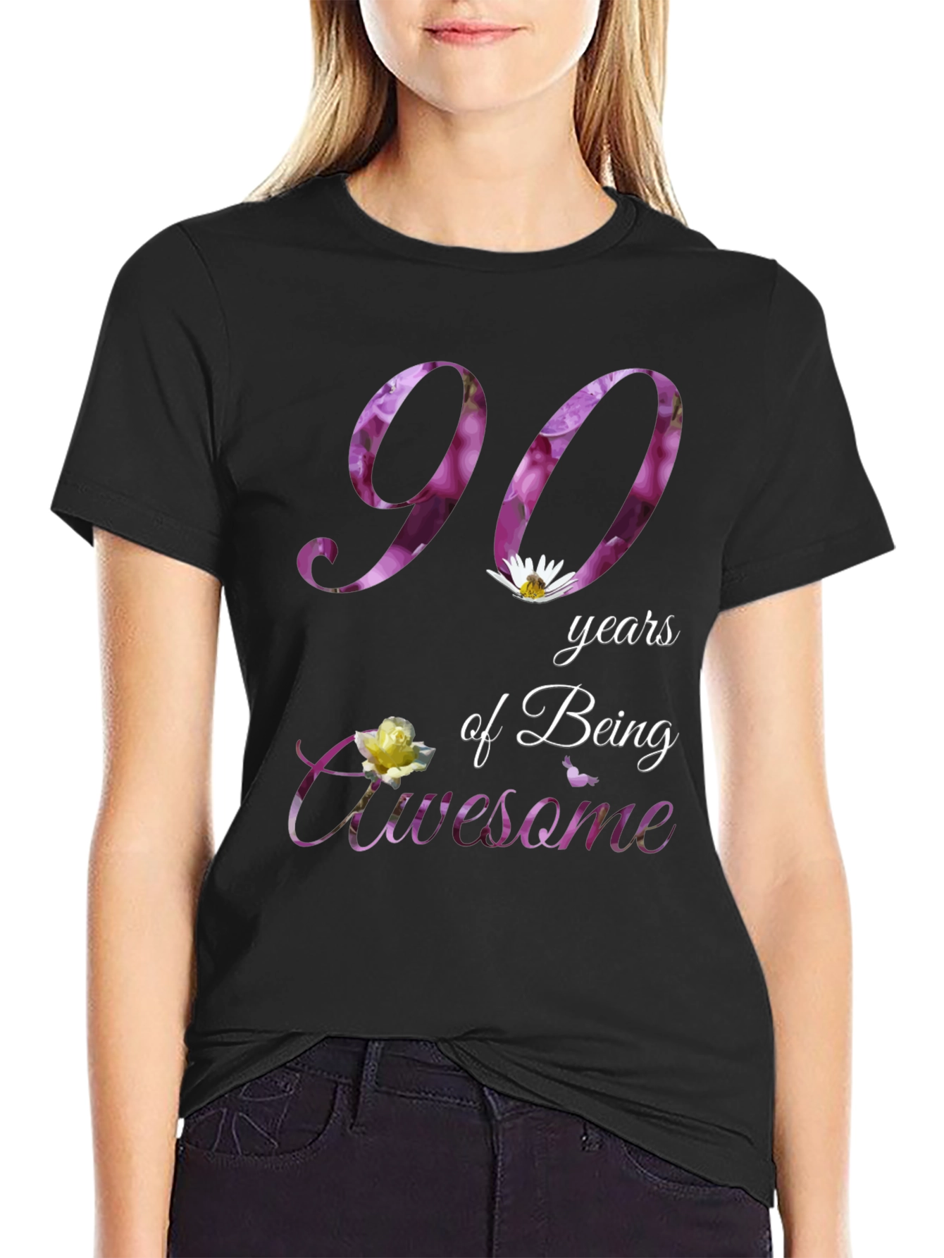 90 Years of Being Awesome Floral T-Shirt