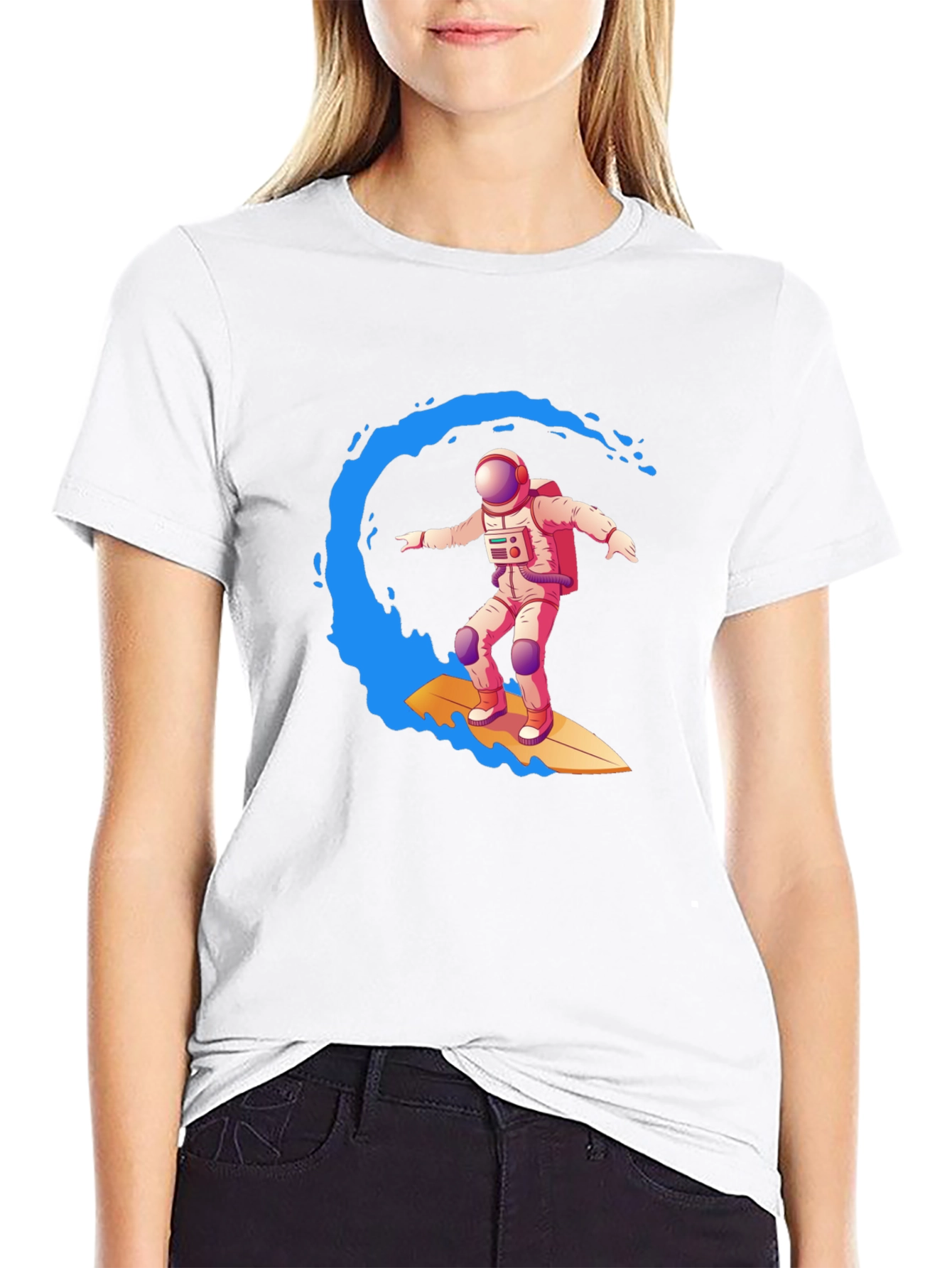 Astronaut Surfing Graphic Tee - Outer Space Wave