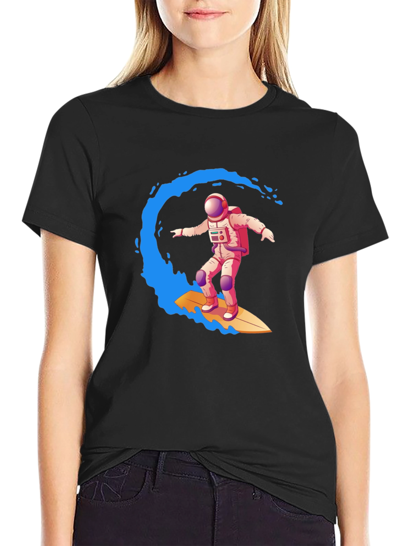 Astronaut Surfing Graphic Tee - Outer Space Wave