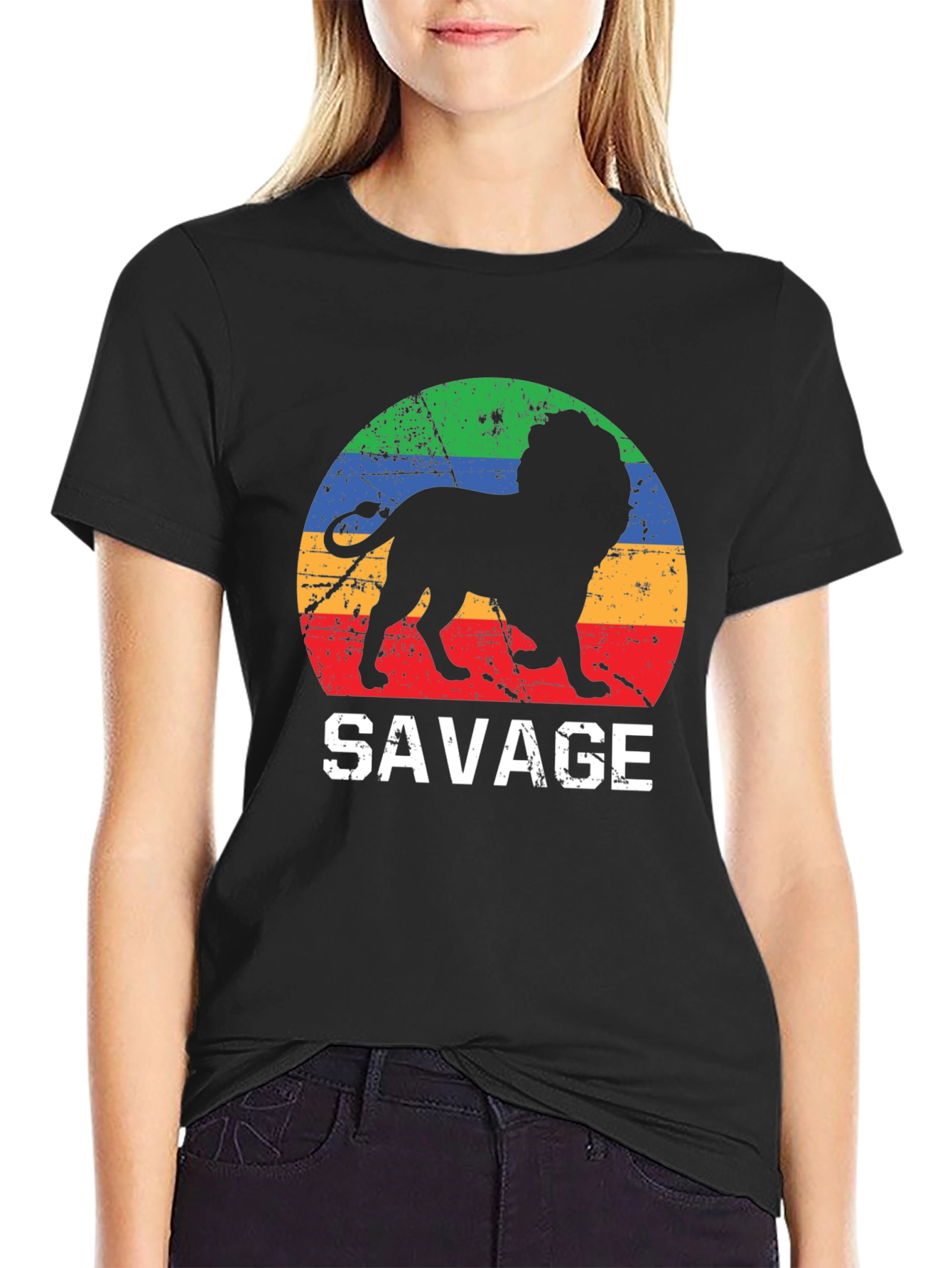 Mens Savage Lion Graphic Tee - Retro Style