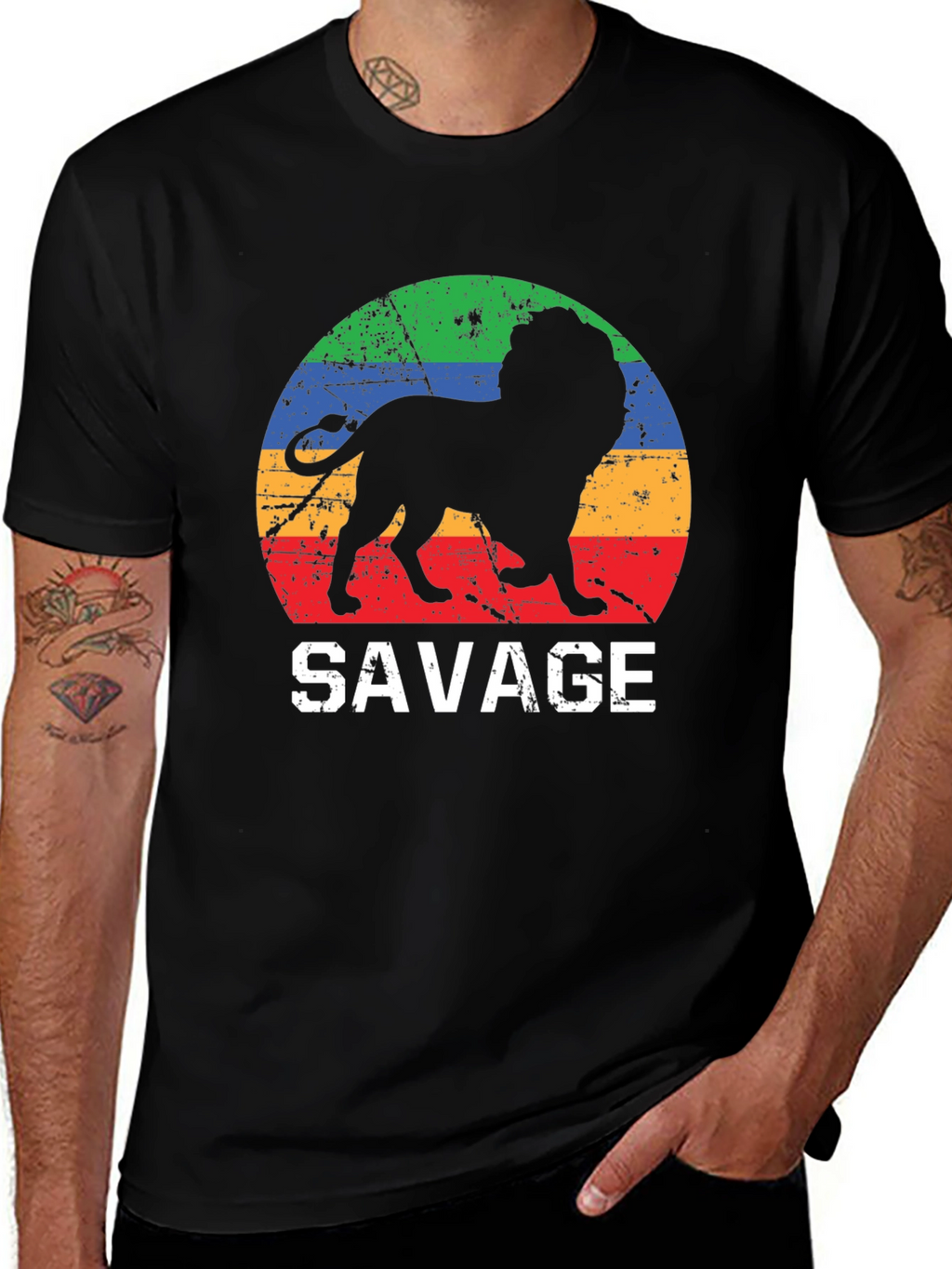Mens Savage Lion Graphic Tee - Retro Style