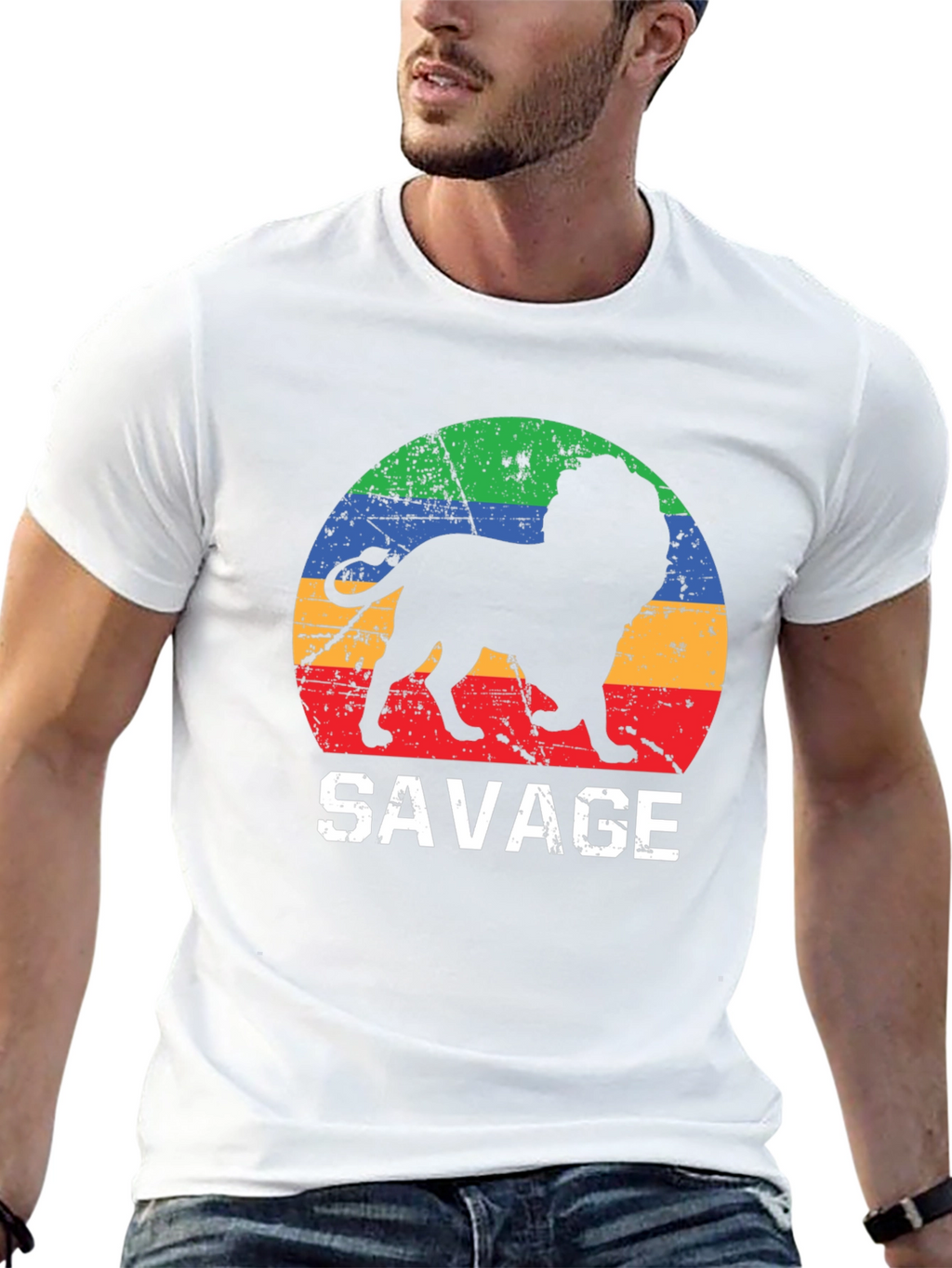 Mens Savage Lion Graphic Tee - Retro Style