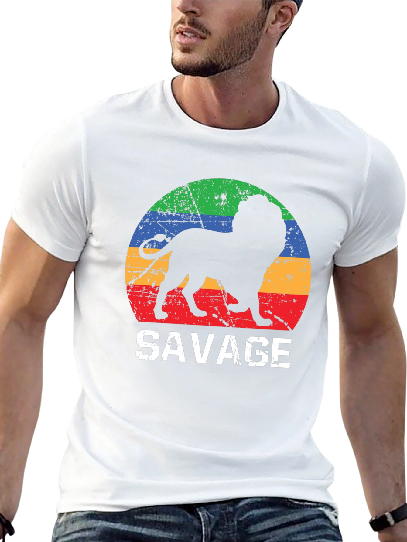 Mens Savage Lion Graphic Tee - Retro Style