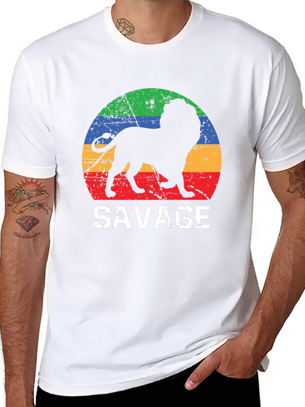 Mens Savage Lion Graphic Tee - Retro Style