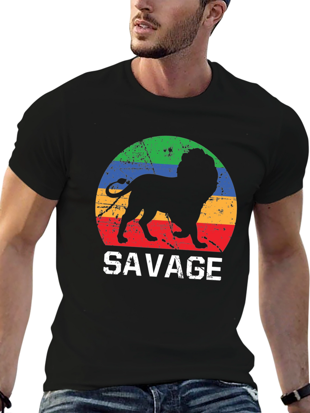 Mens Savage Lion Graphic Tee - Retro Style