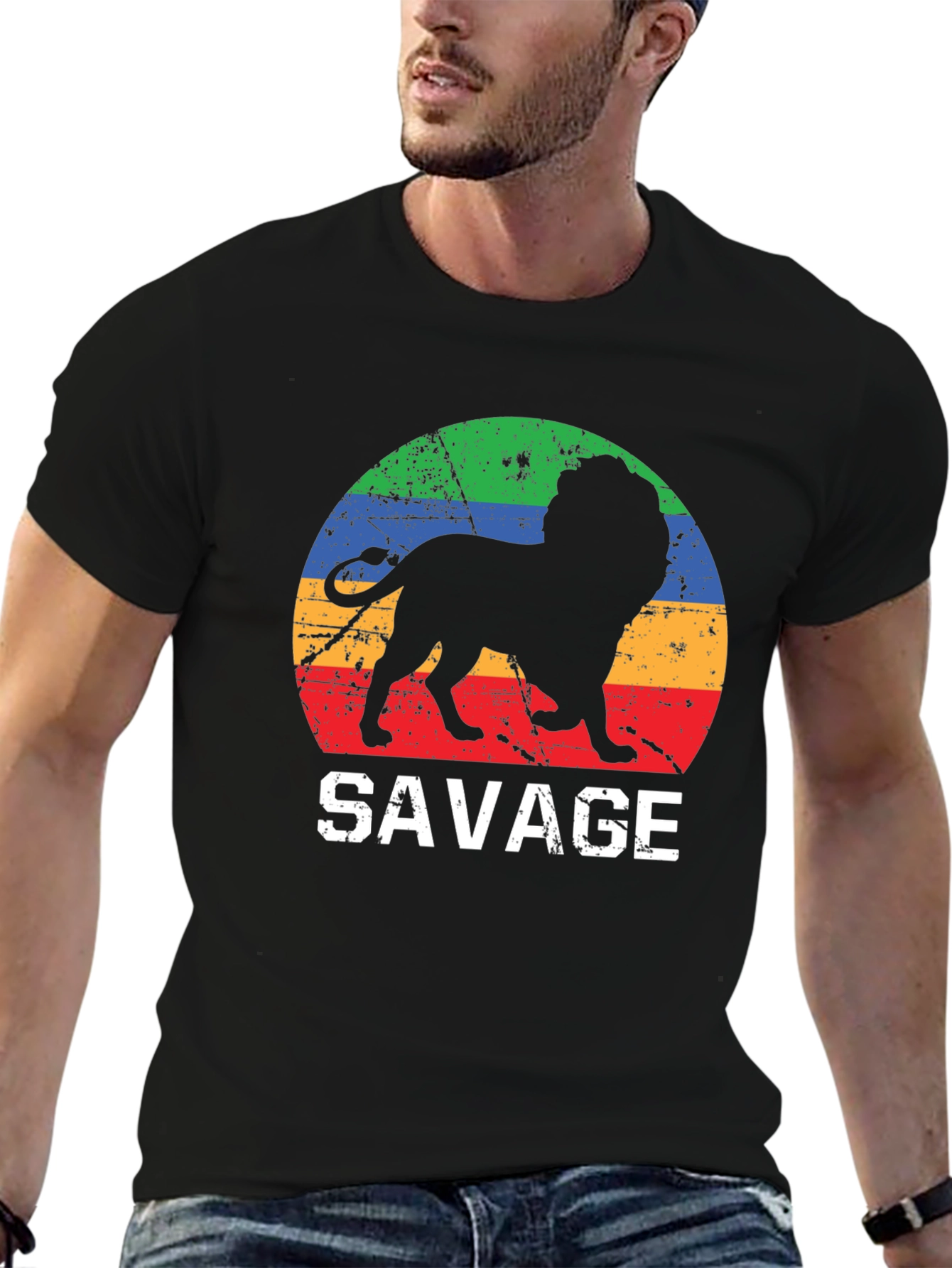 Mens Savage Lion Graphic Tee - Retro Style