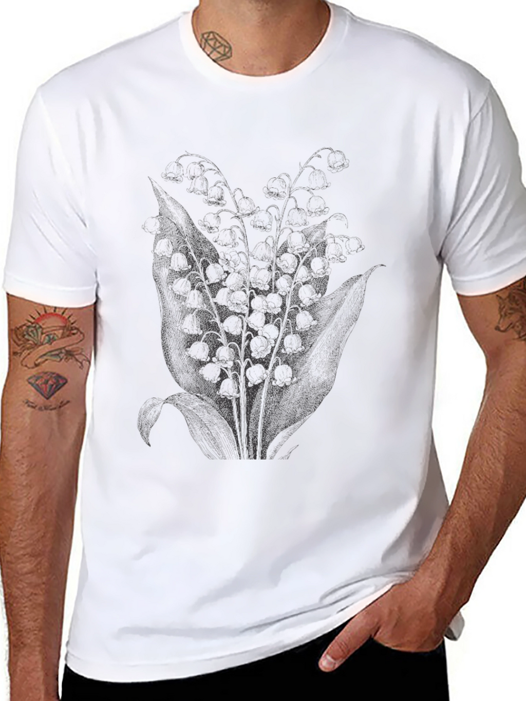 Mens Black Floral Graphic Print Tee