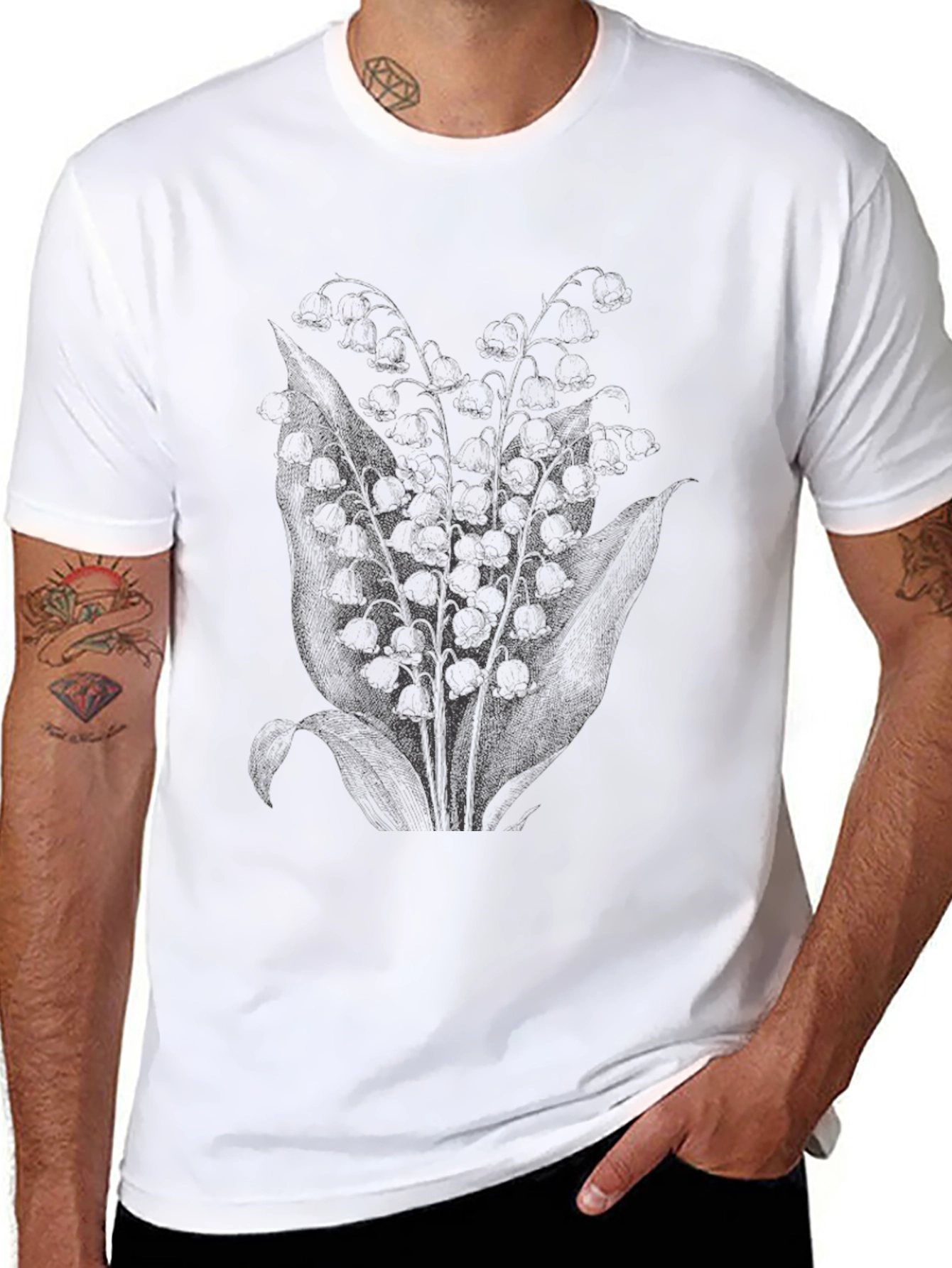 Mens Black Floral Graphic Print Tee