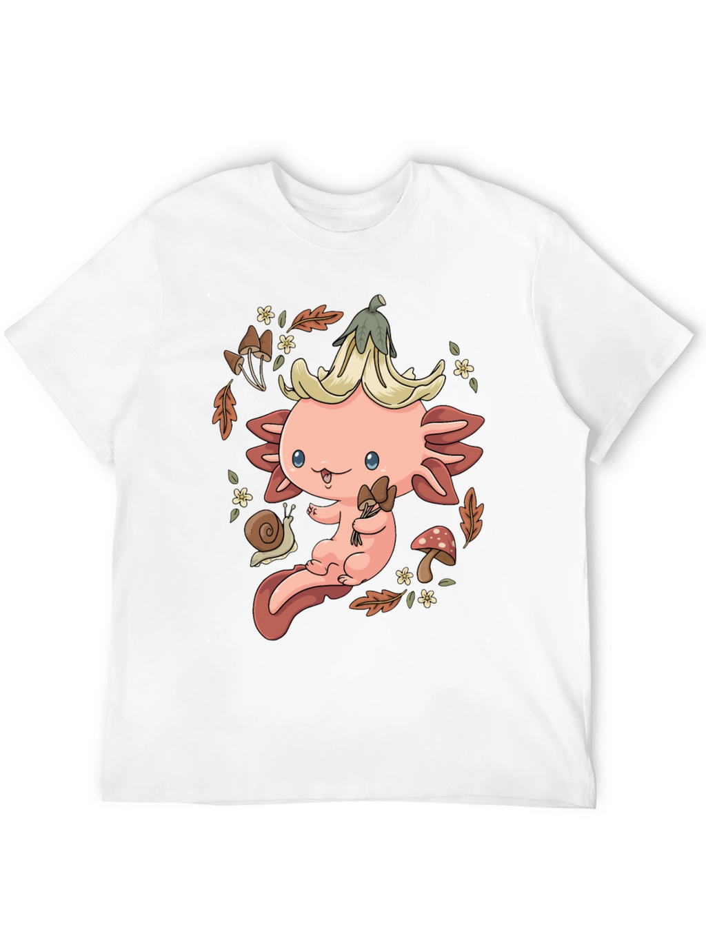 Cute Axolotl Mushroom T-Shirt - Whimsical Nature Design