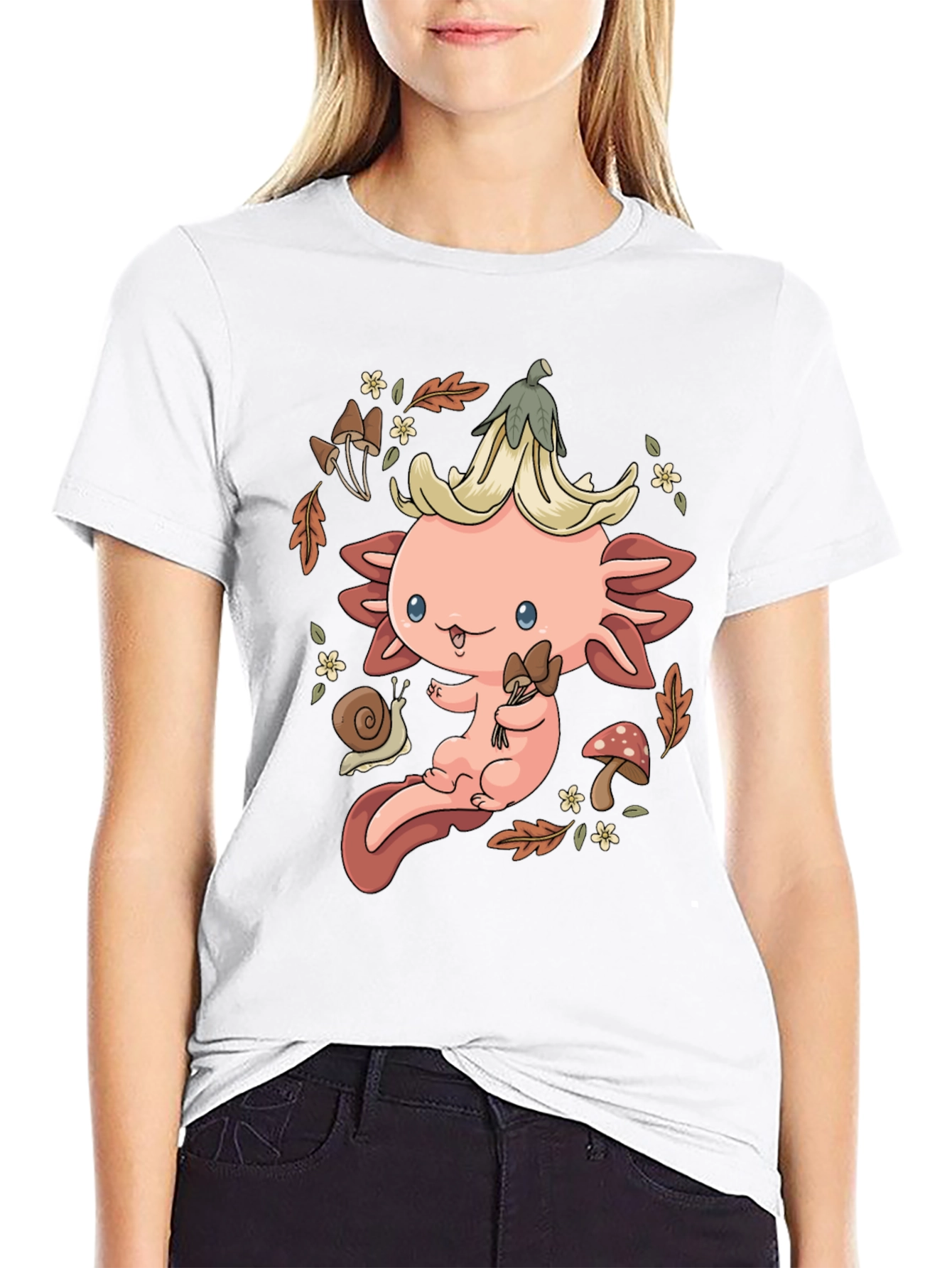 Cute Axolotl Mushroom T-Shirt - Whimsical Nature Design