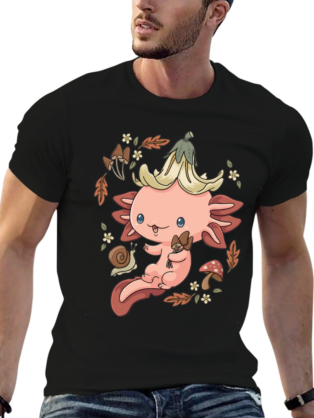 Cute Axolotl Mushroom T-Shirt - Whimsical Nature Design