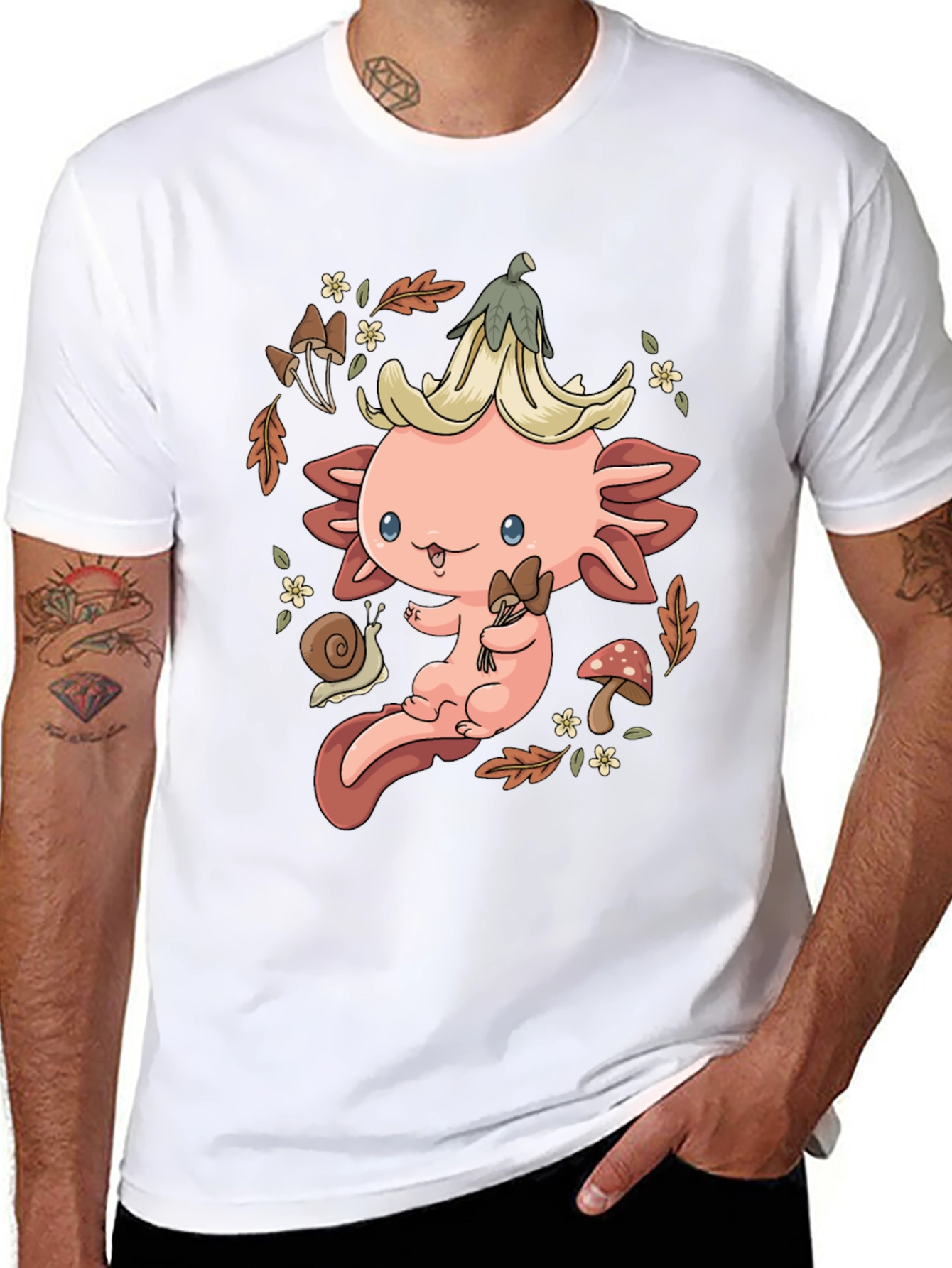 Cute Axolotl Mushroom T-Shirt - Whimsical Nature Design