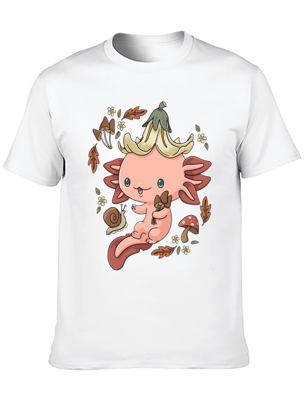 Cute Axolotl Mushroom T-Shirt - Whimsical Nature Design