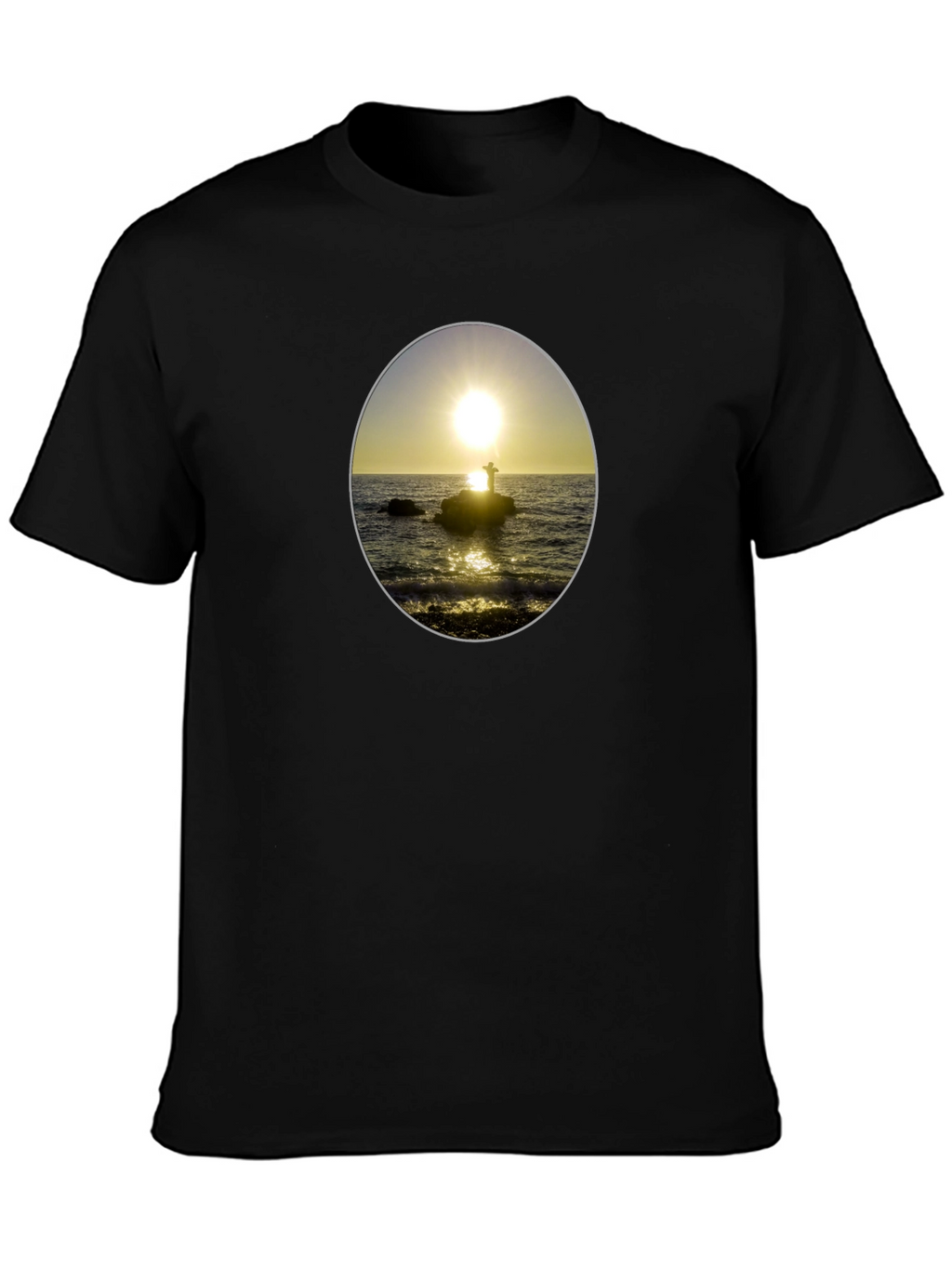 Sunset Seascape Graphic Tee - Black Casual T-Shirt