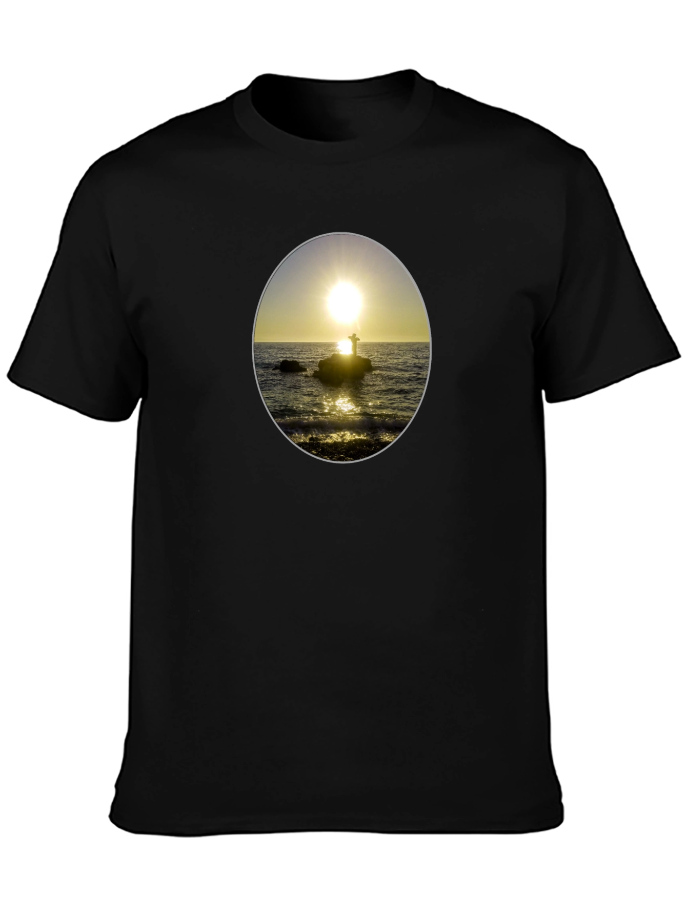 Sunset Seascape Graphic Tee - Black Casual T-Shirt