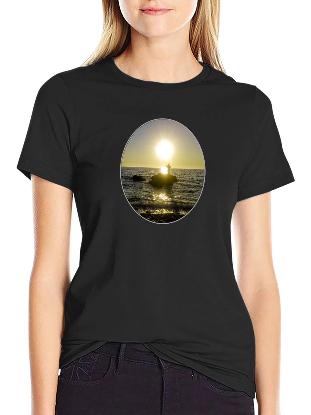 Sunset Seascape Graphic Tee - Black Casual T-Shirt