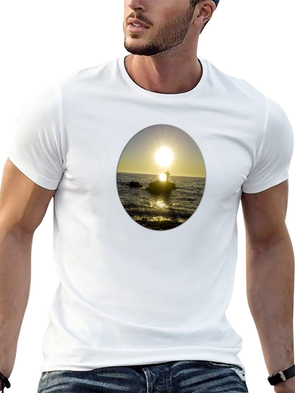 Sunset Seascape Graphic Tee - Black Casual T-Shirt
