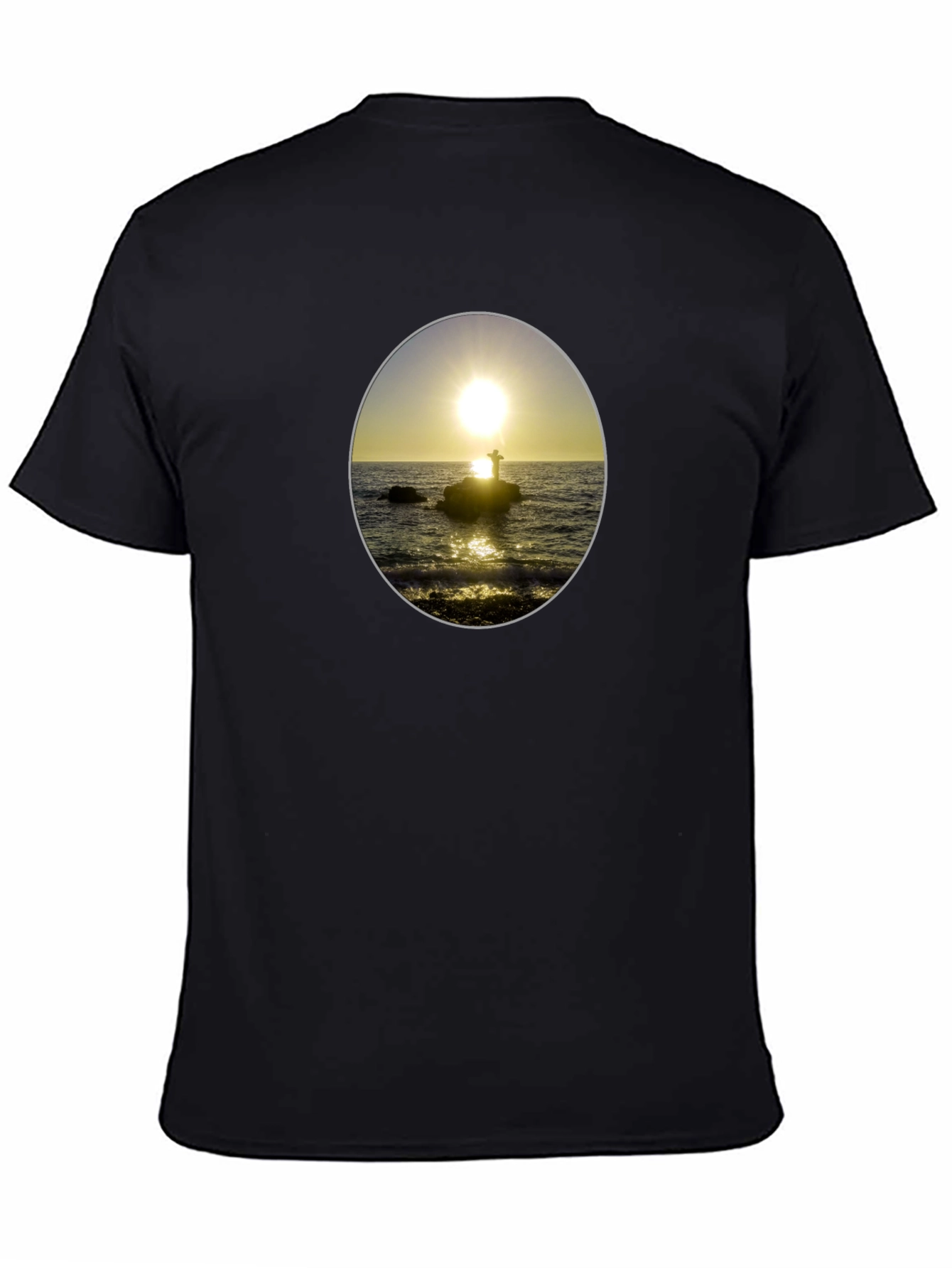 Sunset Seascape Graphic Tee - Black Casual T-Shirt