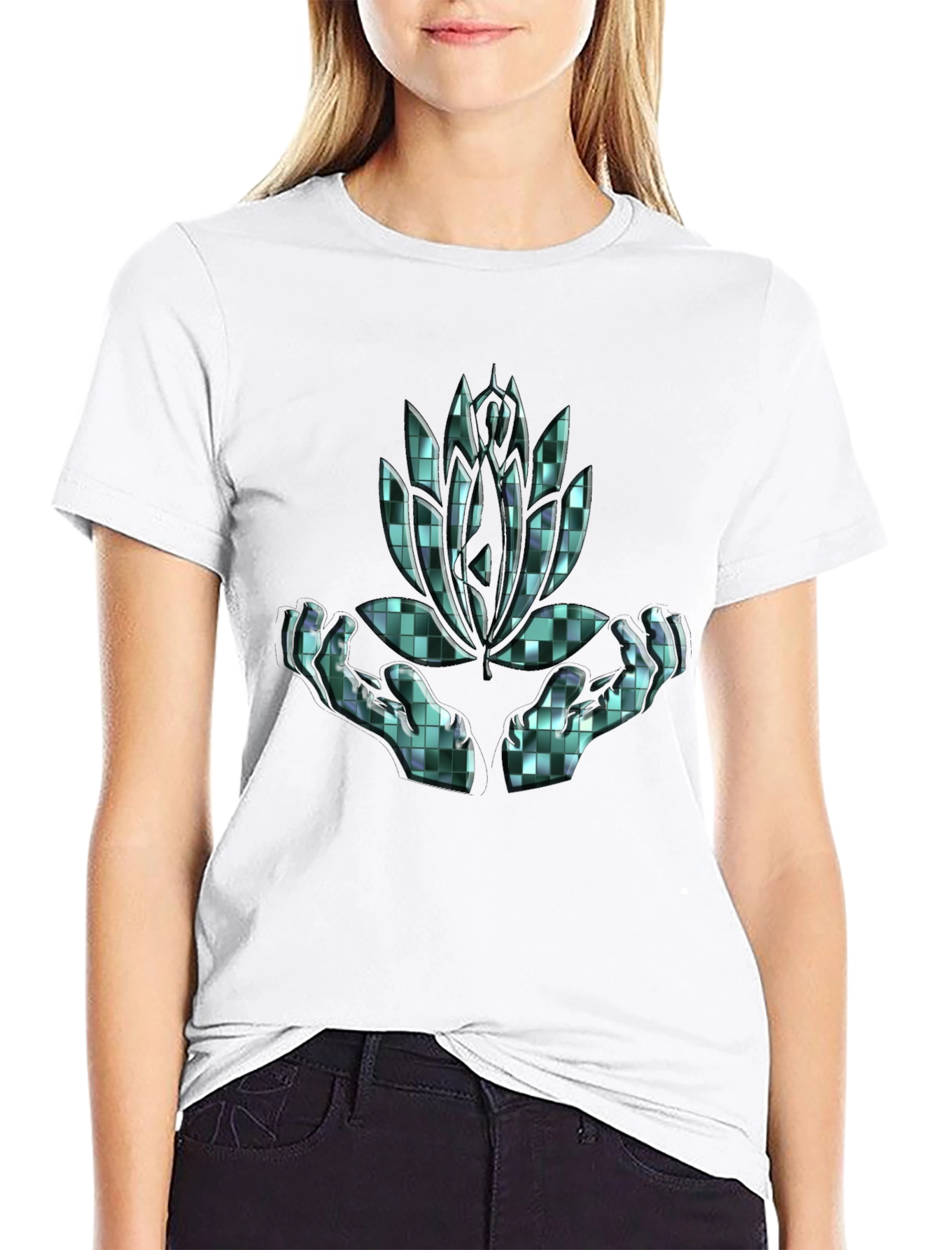 Lotus Hands Graphic Tee - Black Cotton Comfort