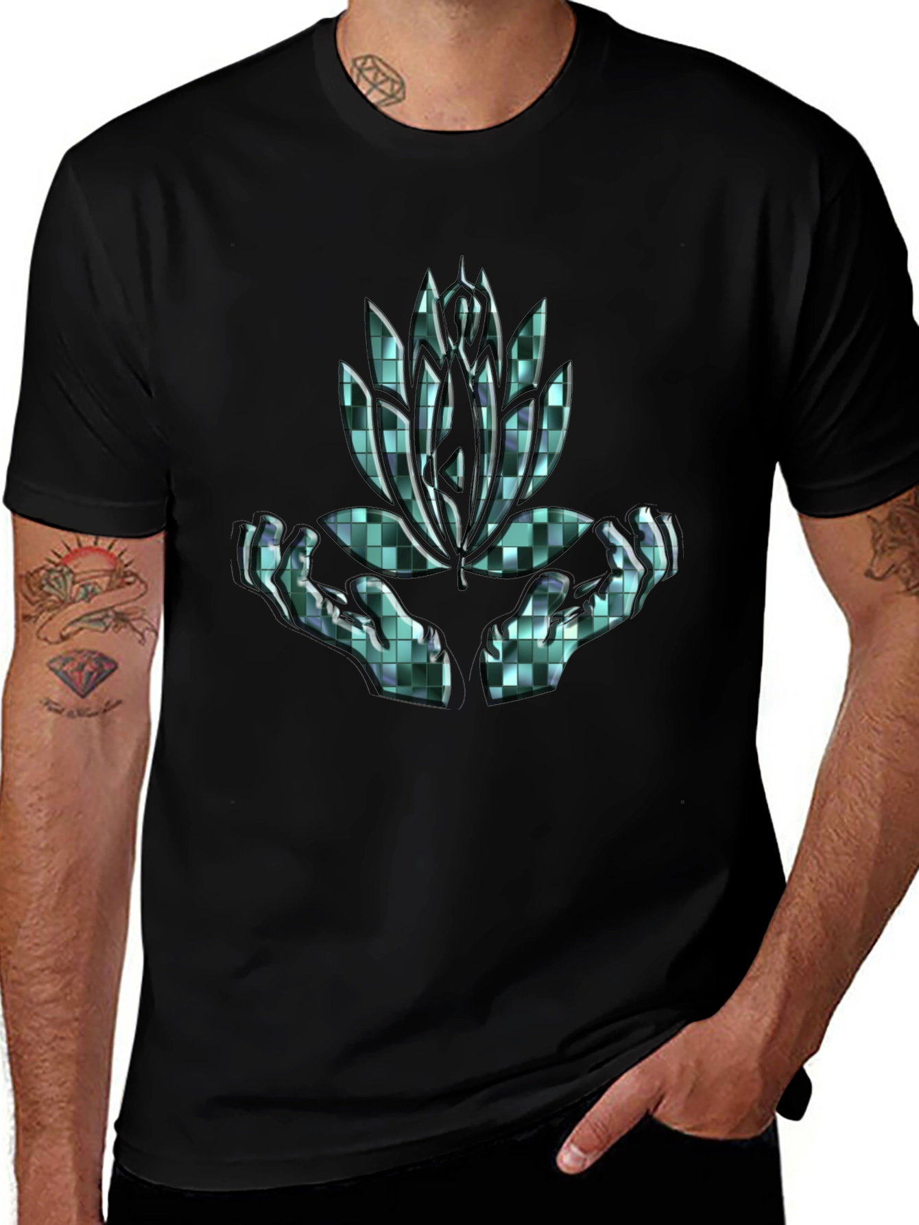 Lotus Hands Graphic Tee - Black Cotton Comfort