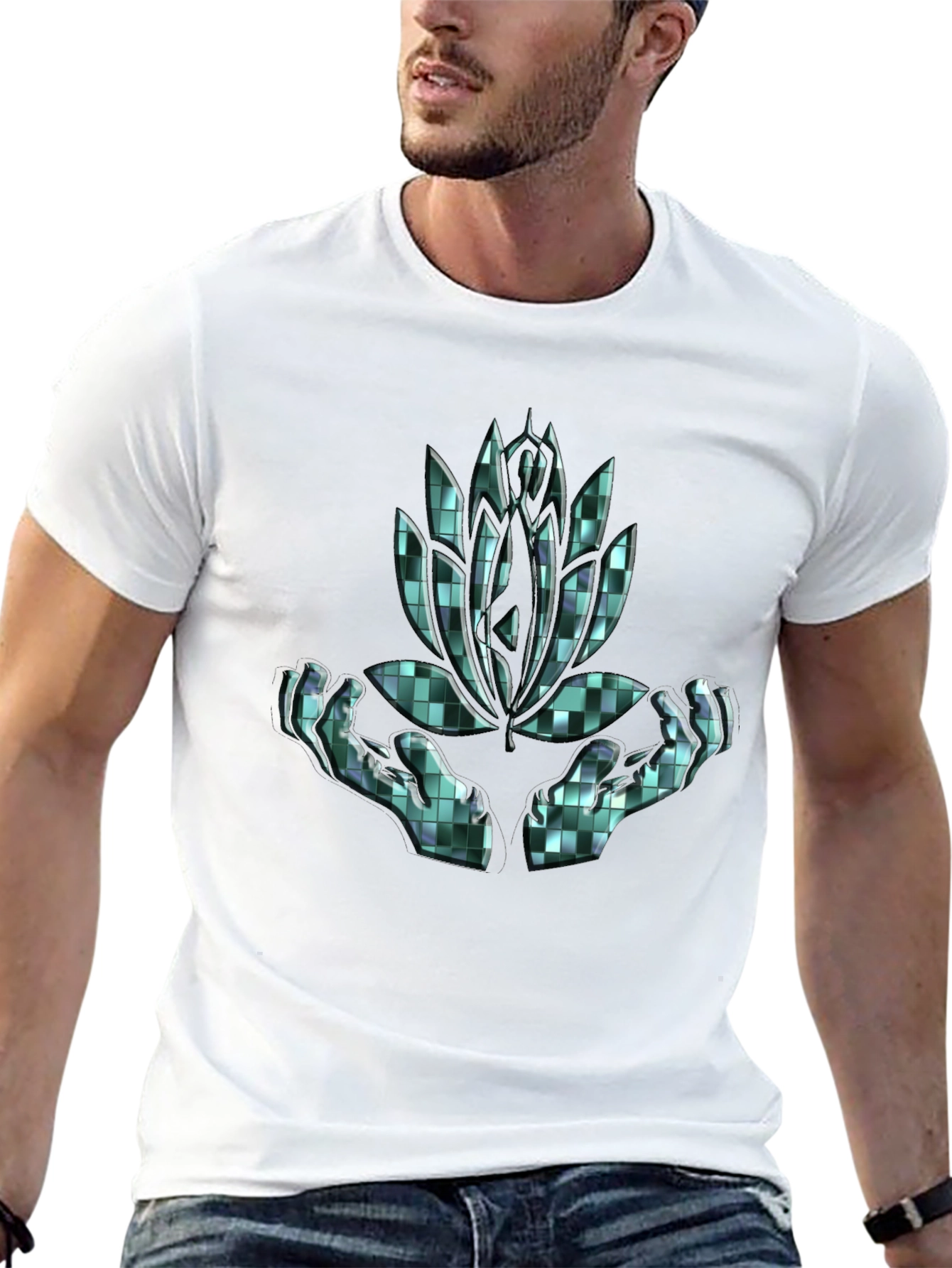 Lotus Hands Graphic Tee - Black Cotton Comfort