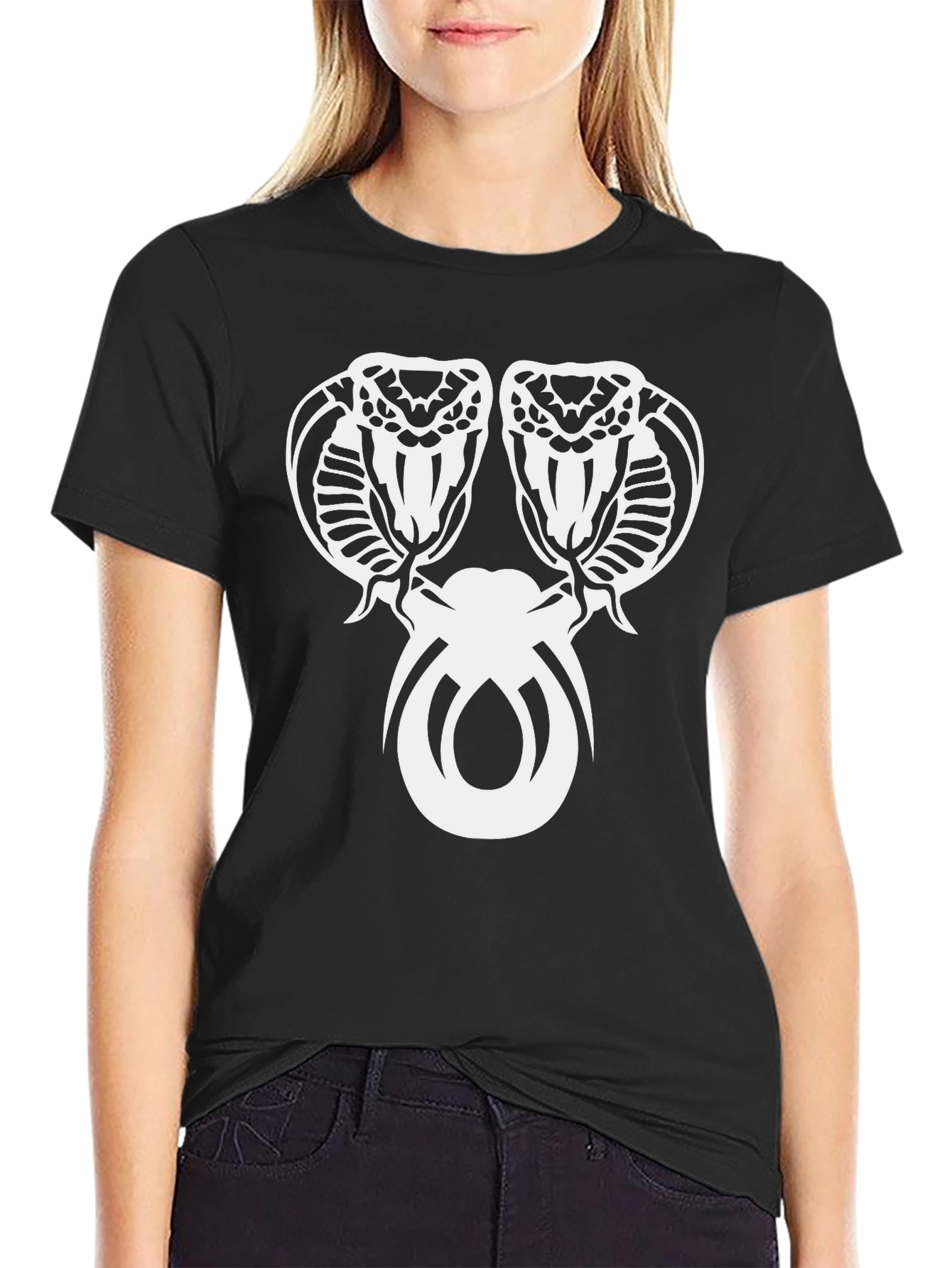 Mens Cobra Graphic Tee - Bold Snake Design Black Cotton Shirt