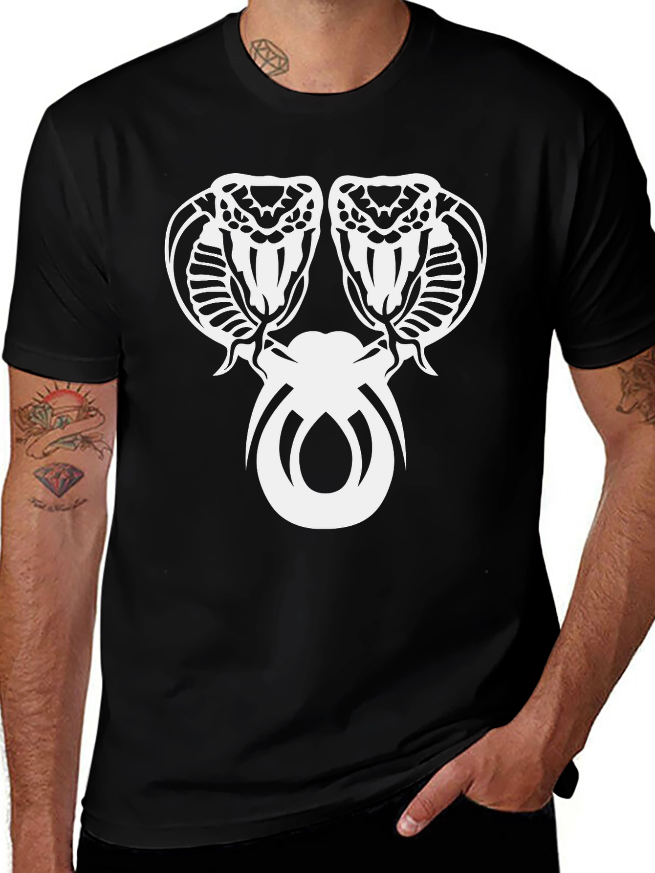 Mens Cobra Graphic Tee - Bold Snake Design Black Cotton Shirt