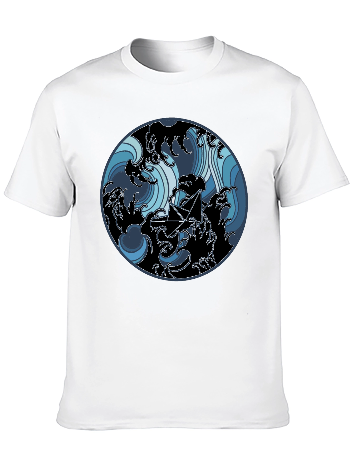 Paper Boat in Waves Graphic Tee - Black
