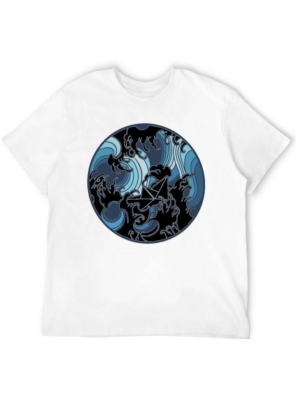 Paper Boat in Waves Graphic Tee - Black