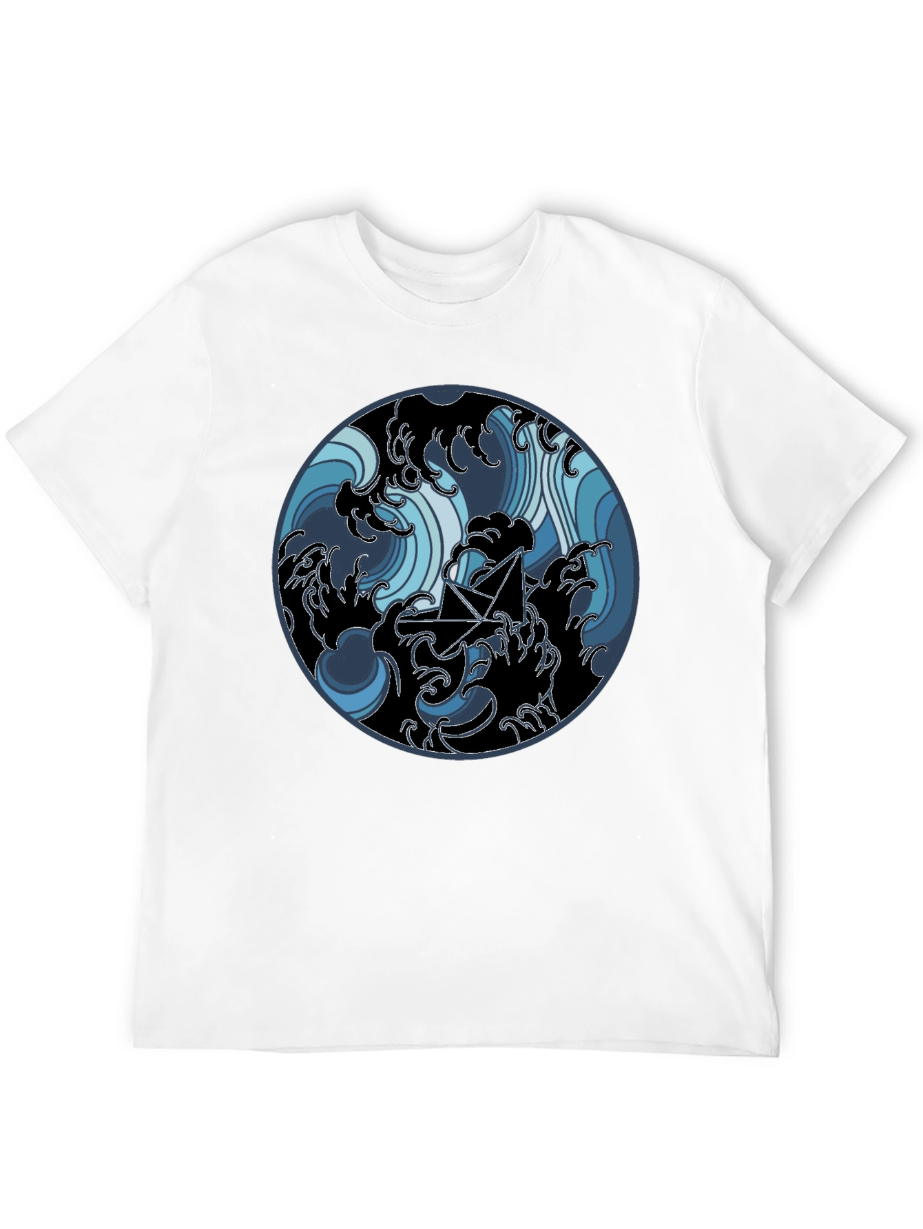 Paper Boat in Waves Graphic Tee - Black