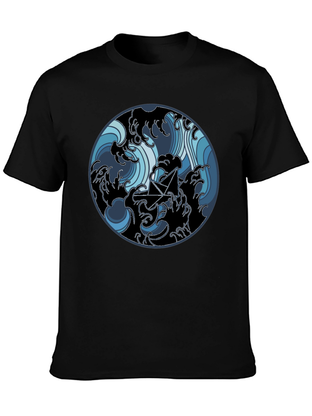 Paper Boat in Waves Graphic Tee - Black