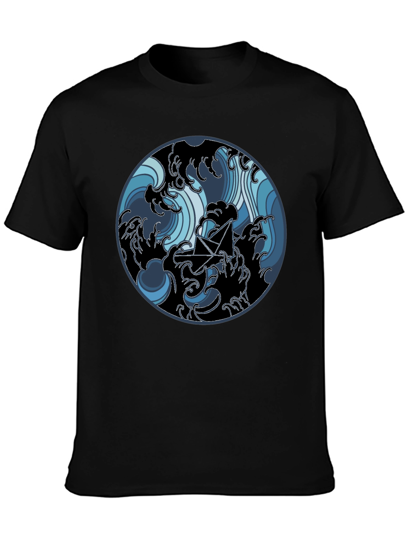 Paper Boat in Waves Graphic Tee - Black