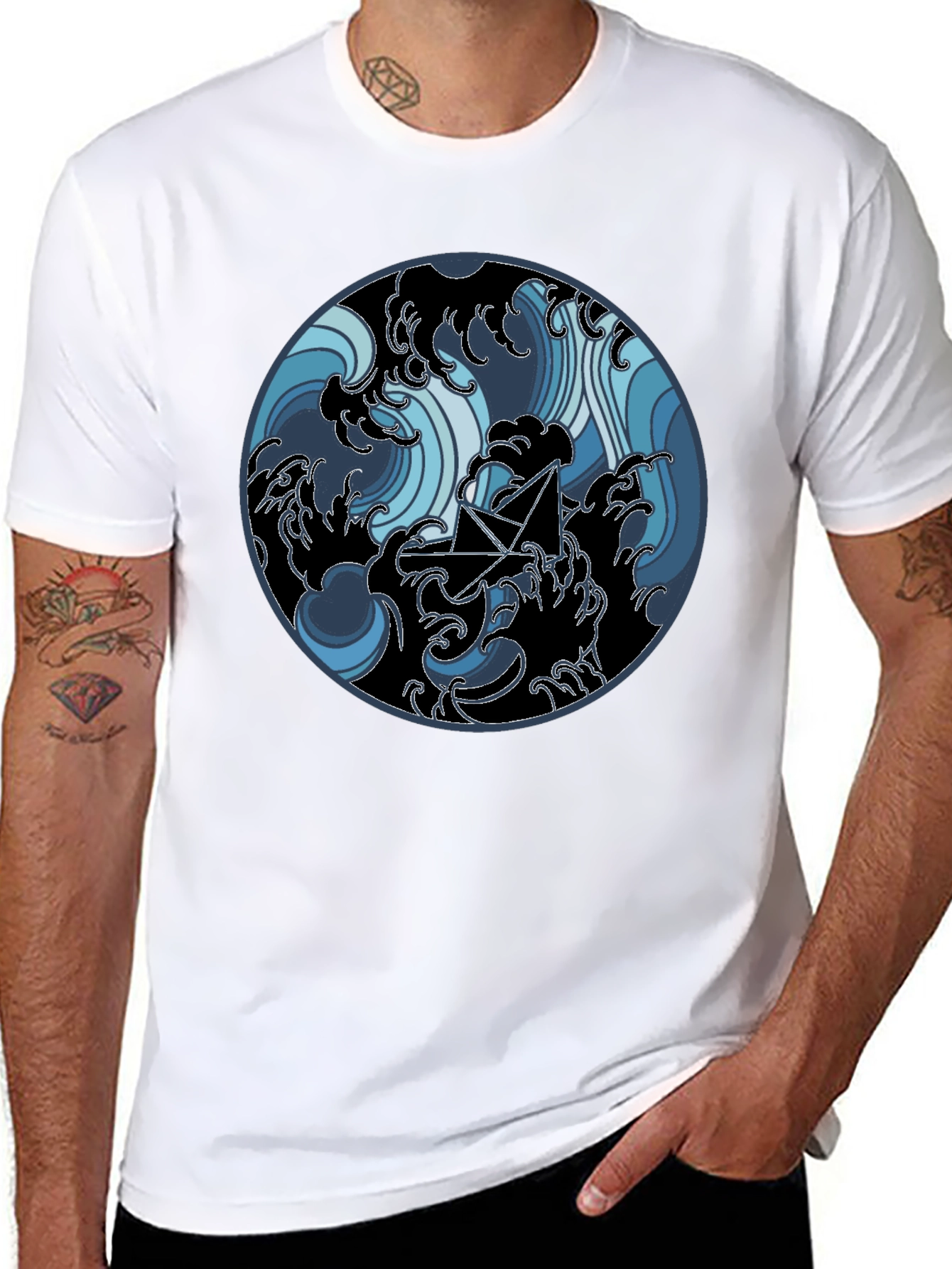 Paper Boat in Waves Graphic Tee - Black