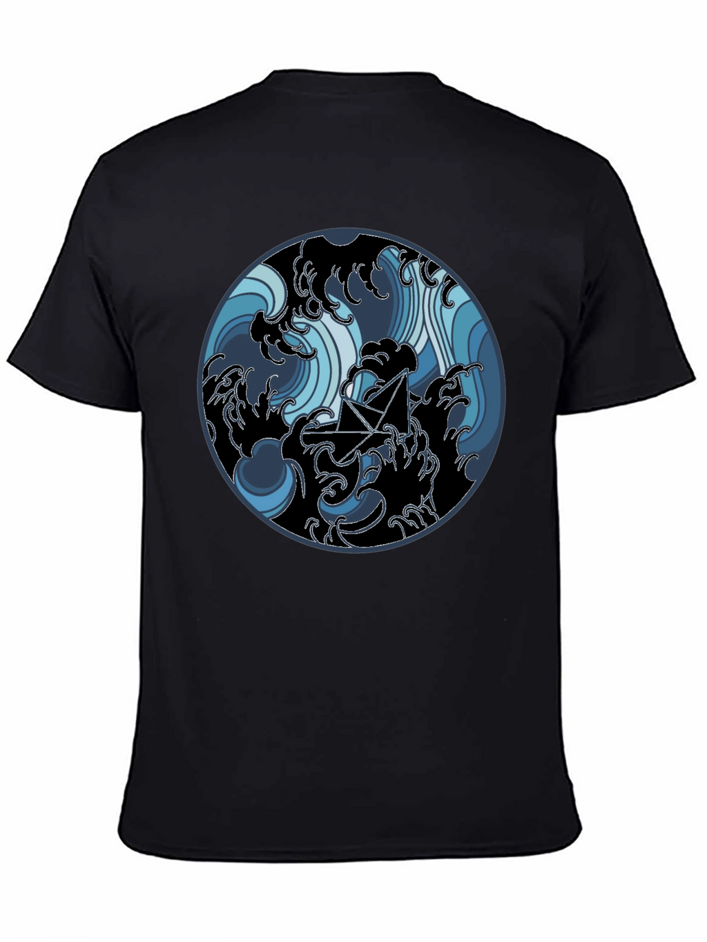 Paper Boat in Waves Graphic Tee - Black