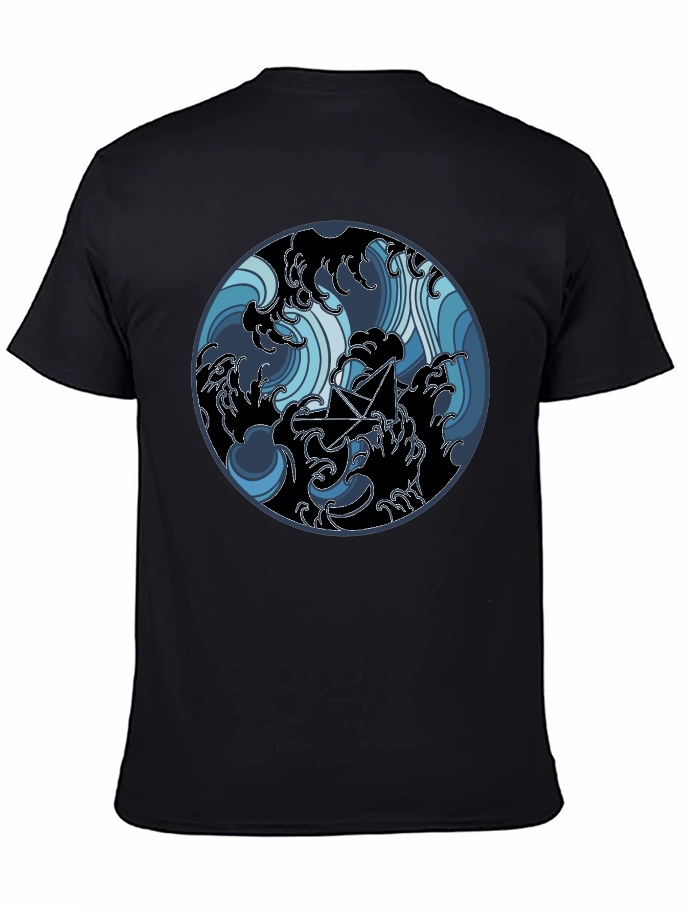 Paper Boat in Waves Graphic Tee - Black