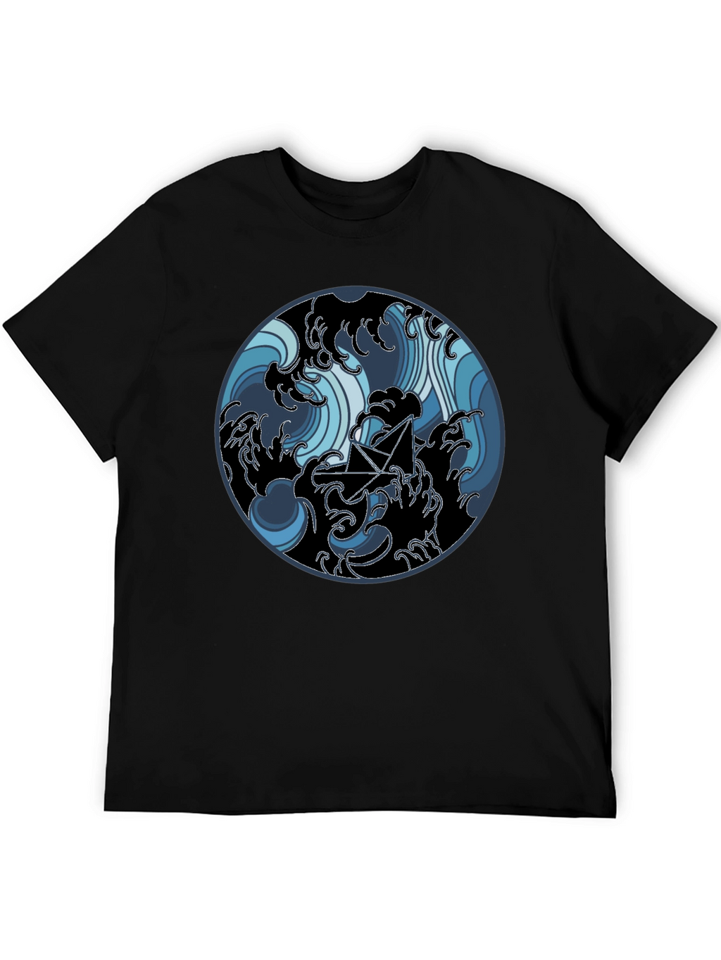 Paper Boat in Waves Graphic Tee - Black